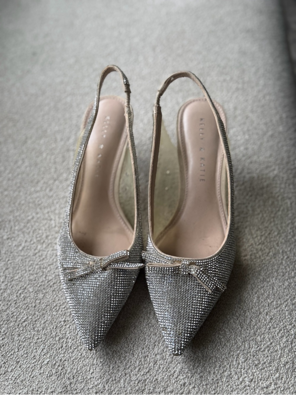 Kelsi Dagger Silver Crystal Slingback Pointed Toe Heels